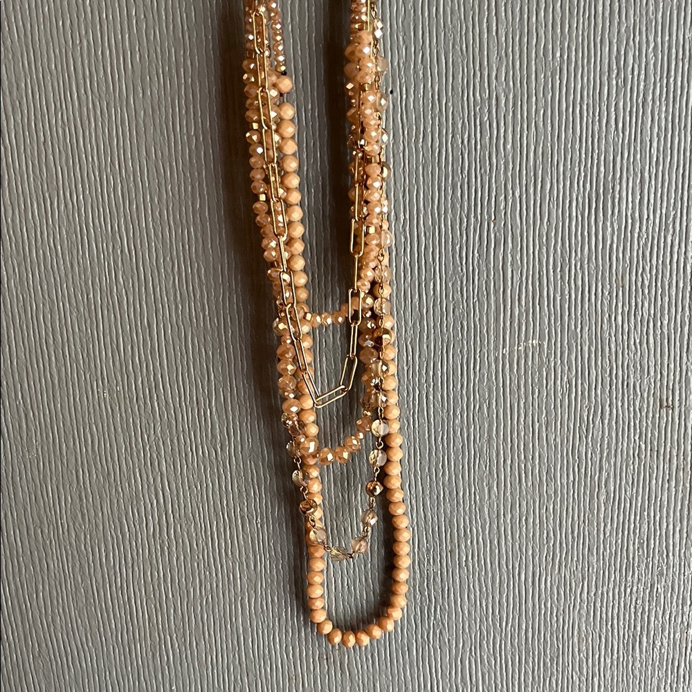 Elegant Multi-Layered Tan Beaded Necklace